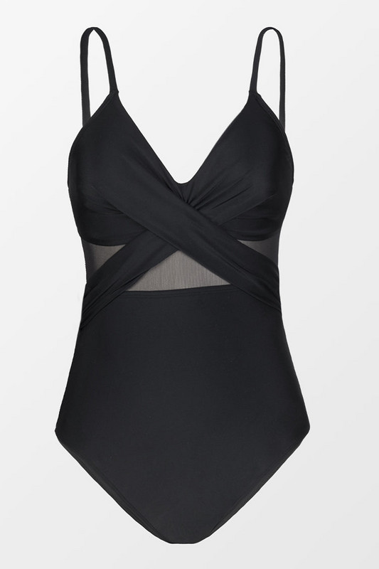 Forest Adventure Costum de baie de vară negru de designer, cu decupaj în față, cu decupaj în față