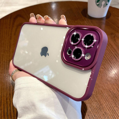 iphone 13 12 Pro Max tokhoz Luxus átlátszó akril csillogó fém lencsevédelem Ütésálló lökhárító burkolat Tartozékok Funda