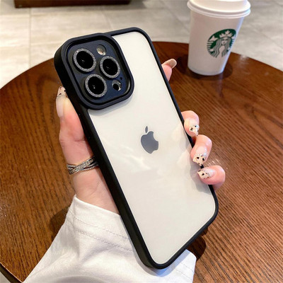 Za iphone 13 12 Pro Max Case Luksuzna prozirna akrilna svjetlucava metalna zaštita za leće Otporan na udarce Bumper poklopac Dodaci Funda