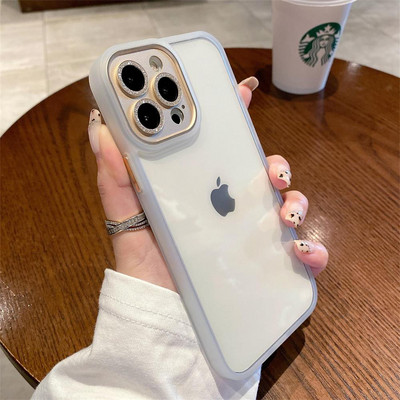 Za iphone 13 12 Pro Max Case Luksuzna prozirna akrilna svjetlucava metalna zaštita za leće Otporan na udarce Bumper poklopac Dodaci Funda