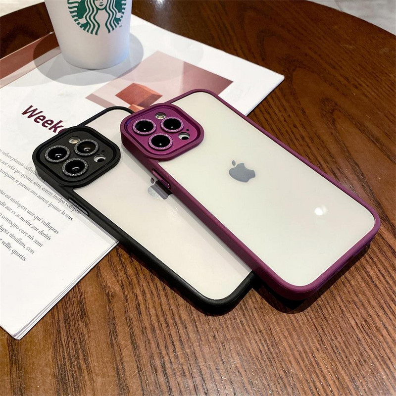 Za iphone 13 12 Pro Max Case Luksuzna prozirna akrilna svjetlucava metalna zaštita za leće Otporan na udarce Bumper poklopac Dodaci Funda