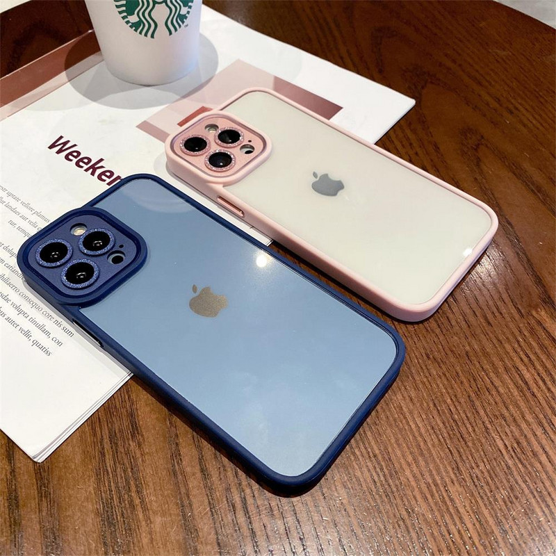 Za iphone 13 12 Pro Max Case Luksuzna prozirna akrilna svjetlucava metalna zaštita za leće Otporan na udarce Bumper poklopac Dodaci Funda