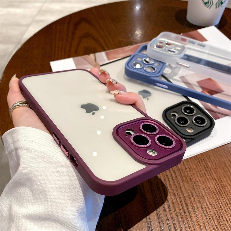 Za iphone 13 12 Pro Max Case Luksuzna prozirna akrilna svjetlucava metalna zaštita za leće Otporan na udarce Bumper poklopac Dodaci Funda