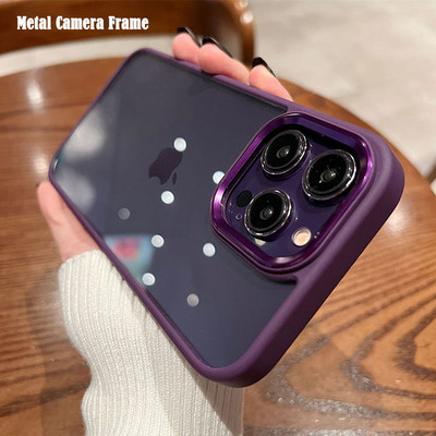 Επίσημη διαφανής θήκη πανοπλίας για iPhone 14 13 12 Mini 11Pro Max 13 Θήκη Hard Acrylic Clear BackPanel Μεταλλικό κάλυμμα πλαισίου κάμερας