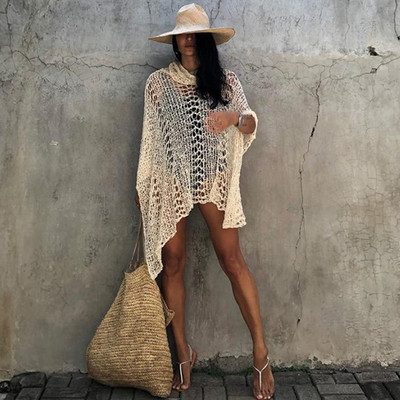 Κάλυμμα μπικίνι 2023 με λευκό βελονάκι Μίνι φόρεμα σέξι κούφιο έξω Γυναικεία καλοκαιρινά ρούχα Κάλυμμα για μαγιό παραλίας