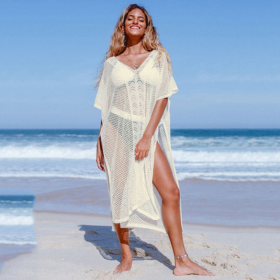 Κάλυμμα μπικίνι 2023 με λευκό βελονάκι Μίνι φόρεμα σέξι κούφιο έξω Γυναικεία καλοκαιρινά ρούχα Κάλυμμα για μαγιό παραλίας