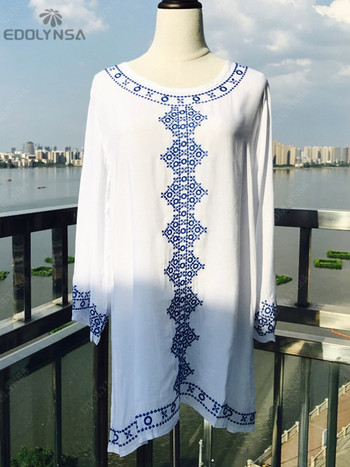 Νέες αφίξεις Beach Cover up Κέντημα Rayon Μαγιό Γυναικείες τουνίκ για παραλία Καφτάν Φόρεμα Παραλία Μαγιό Cover ups #Q71