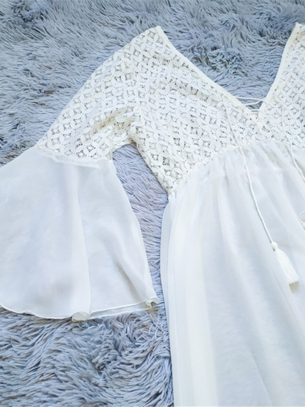 Seksikas läbipaistev bikiinide kattekiht, pikk valge pitstuunika naiste suveriided V-kaelusega võrkkleit rannariietus ujumistrikoo Cover Up Q589