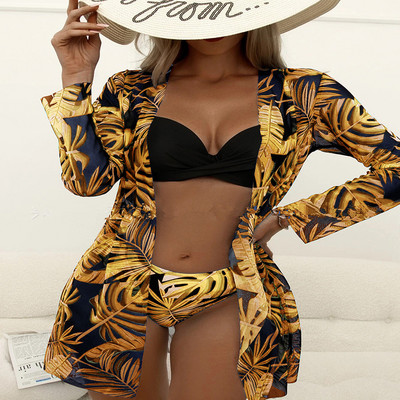 3-dijelni bikini kompleti Ženski ljetni seksi bikiniji s niskim strukom, prikrivanje kupaćih kostima s cvjetnim motivima, ženski brazilski kupaći kostim za plažu