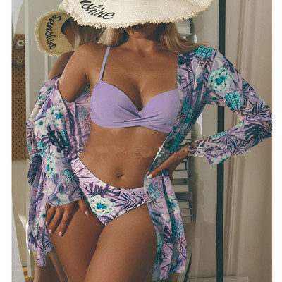 3-dijelni bikini kompleti Ženski ljetni seksi bikiniji s niskim strukom, prikrivanje kupaćih kostima s cvjetnim motivima, ženski brazilski kupaći kostim za plažu