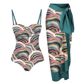 Ženski jednodijelni kupaći kostim i suknja s retro printom, dizajnerski kupaći kostim za plažu, ljetna odjeća za surfanje