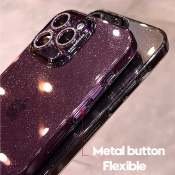 Луксозен блестящ калъф с кристален диамант за iPhone 14 13 Pro Max 14Plus Bling Защита на обектива Удароустойчив PC броня Прозрачен брониран капак