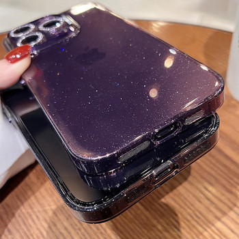 Луксозен блестящ калъф с кристален диамант за iPhone 14 13 Pro Max 14Plus Bling Защита на обектива Удароустойчив PC броня Прозрачен брониран капак