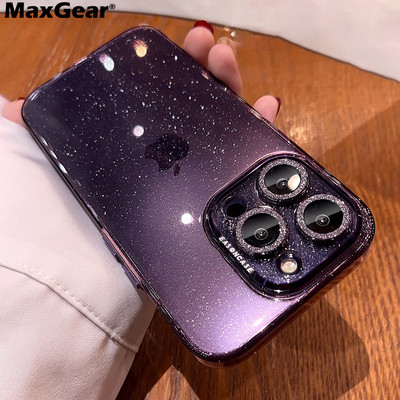 Луксозен блестящ калъф с кристален диамант за iPhone 14 13 Pro Max 14Plus Bling Защита на обектива Удароустойчив PC броня Прозрачен брониран капак