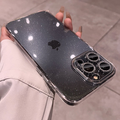Luxus csillogó kristály gyémánt tok iPhone 14 13 Pro Max 14Plus Bling lencsevédelemhez Ütésálló PC lökhárító átlátszó páncélburkolat