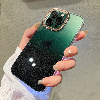 Луксозен Glitter Aurora Starry Gradient Case за iPhone 14 13 12 11 Pro Max Plus Mini Plating Camera Удароустойчив прозрачен брониран капак