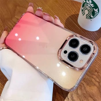 Луксозен Glitter Aurora Starry Gradient Case за iPhone 14 13 12 11 Pro Max Plus Mini Plating Camera Удароустойчив прозрачен брониран капак