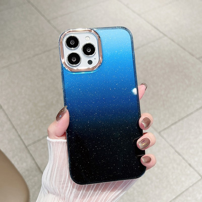 Луксозен Glitter Aurora Starry Gradient Case за iPhone 14 13 12 11 Pro Max Plus Mini Plating Camera Удароустойчив прозрачен брониран капак
