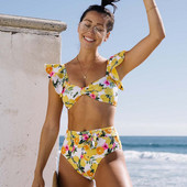 2023, costum de baie, bikini cu talie înaltă, costum de baie pentru femei, set de bikini cu volan, costum de baie, costum de baie, biquini de vară