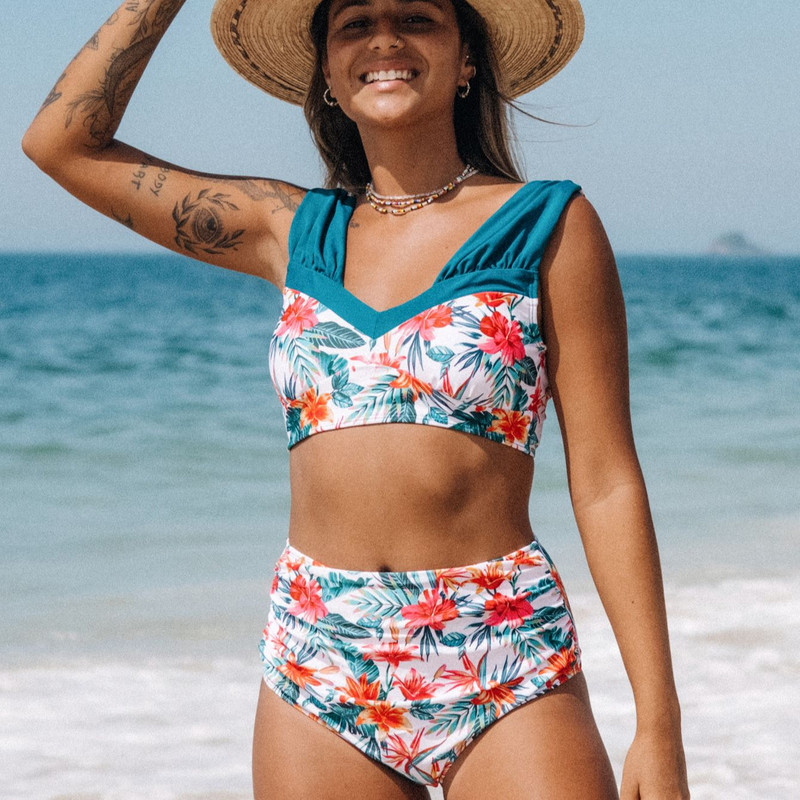 2023, costum de baie, bikini cu talie înaltă, costum de baie pentru femei, set de bikini cu volan, costum de baie, costum de baie, biquini de vară