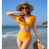 2022, costum de baie pentru femei, costum de baie cu șnur în față, set de bikini cu volan, costum de baie pentru femei, costum de baie