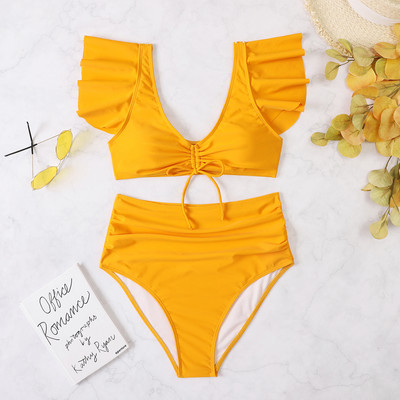 2022, costum de baie pentru femei, costum de baie cu șnur în față, set de bikini cu volan, costum de baie pentru femei, costum de baie