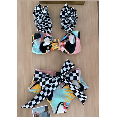 2022 στάμπα μαγιό με ζώνη σέξι γυναικεία μπικίνι Push Up Μαγιό δύο τεμαχίων Beachwear Γυναικεία Soild Biquini