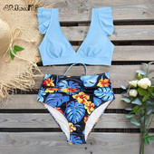 2022 Bikini cu talie înaltă Costum de baie pentru femei Costum de baie imprimeu Costume din două piese pentru femeie Push Up Costum de baie cu tăietură în V de vară biquini cu cordon