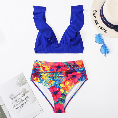 2022 Bikini cu talie înaltă Costum de baie pentru femei Costum de baie imprimeu Costume din două piese pentru femeie Push Up Costum de baie cu tăietură în V de vară biquini cu cordon