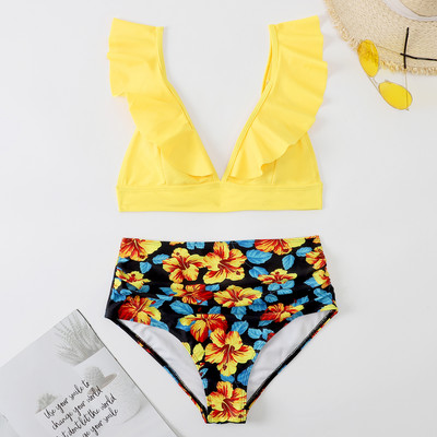 2022 Bikini cu talie înaltă Costum de baie pentru femei Costum de baie imprimeu Costume din două piese pentru femeie Push Up Costum de baie cu tăietură în V de vară biquini cu cordon