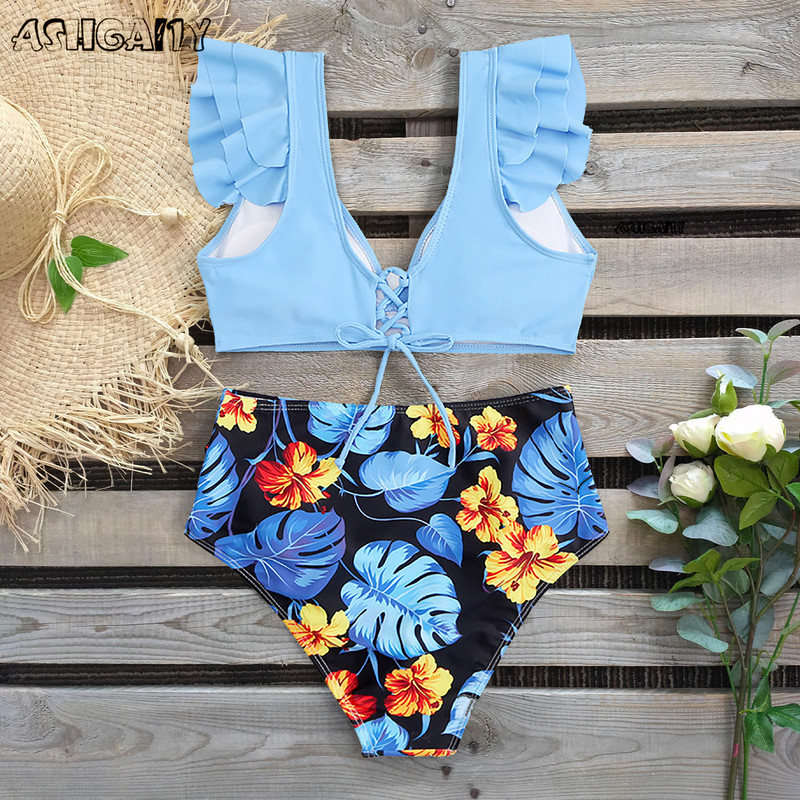 2022 Bikini cu talie înaltă Costum de baie pentru femei Costum de baie imprimeu Costume din două piese pentru femeie Push Up Costum de baie cu tăietură în V de vară biquini cu cordon