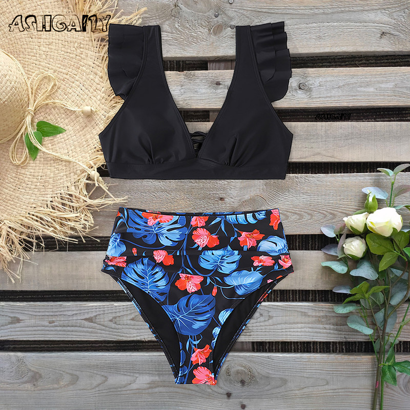 2022 Bikini cu talie înaltă Costum de baie pentru femei Costum de baie imprimeu Costume din două piese pentru femeie Push Up Costum de baie cu tăietură în V de vară biquini cu cordon