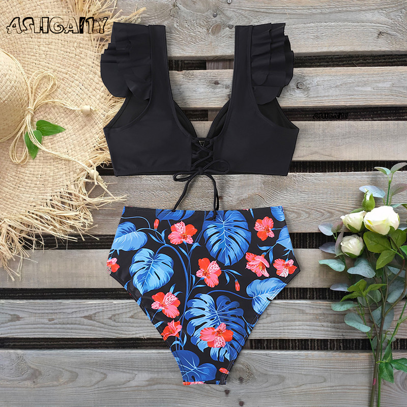 2022 Bikini cu talie înaltă Costum de baie pentru femei Costum de baie imprimeu Costume din două piese pentru femeie Push Up Costum de baie cu tăietură în V de vară biquini cu cordon