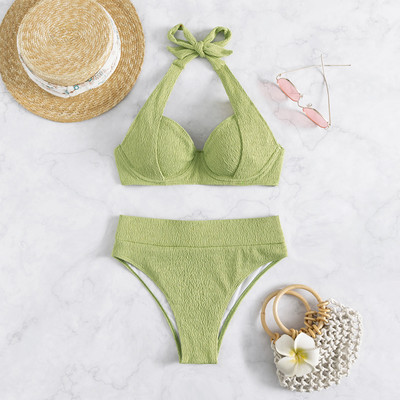 Szexi női bikini 2022 új, magas derekú fürdőruha bikini szett Push Up fürdőruha Aranyos bikini Halter Beach Wear Swim