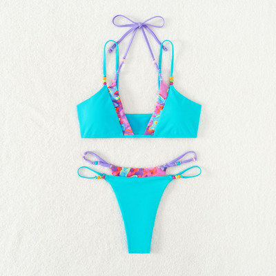 Szexi bikini 2023 Push Up fürdőruha női patchwork bikini szett kötőfékes fürdőruha kockás mintás fürdőruha Szexi strandfürdőruha