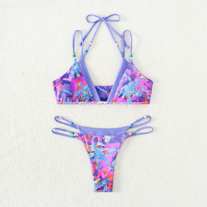 Szexi bikini 2023 Push Up fürdőruha női patchwork bikini szett kötőfékes fürdőruha kockás mintás fürdőruha Szexi strandfürdőruha