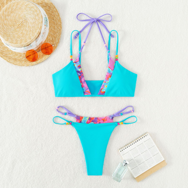 Szexi bikini 2023 Push Up fürdőruha női patchwork bikini szett kötőfékes fürdőruha kockás mintás fürdőruha Szexi strandfürdőruha