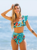 2022 Νέο One Shoulder Bikini Γυναικείο μαγιό με βολάν με ζώνη σετ μπικίνι Push Up Μαγιό Χαριτωμένο μπικίνι Beach Wear Swim
