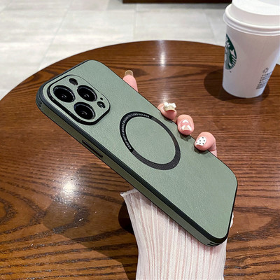 Кожен магнитен калъф за безжично зареждане Magsafe за iPhone 14 13 12 11 Pro Max XS XR X 8 7 Plus Mac Safe Full Protective Cover