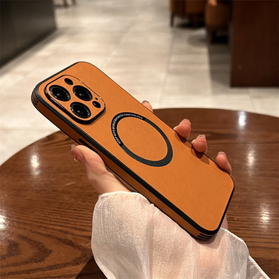 Кожен магнитен калъф за безжично зареждане Magsafe за iPhone 14 13 12 11 Pro Max XS XR X 8 7 Plus Mac Safe Full Protective Cover