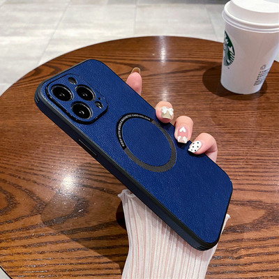 Кожен магнитен калъф за безжично зареждане Magsafe за iPhone 14 13 12 11 Pro Max XS XR X 8 7 Plus Mac Safe Full Protective Cover