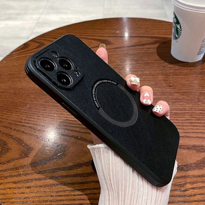 Кожен магнитен калъф за безжично зареждане Magsafe за iPhone 14 13 12 11 Pro Max XS XR X 8 7 Plus Mac Safe Full Protective Cover