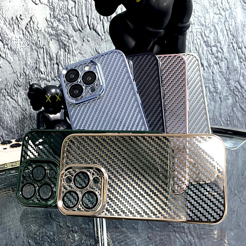 Διαφανής επιμετάλλωση Μαλακή θήκη από ανθρακονήματα για iPhone 14 13 12 11 Pro Max XS XR X 8 7 Plus SE 2020 Πλήρες κάλυμμα