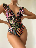 2022 m. Moterų raukinis raukinamas vientisas maudymosi kostiumėlis su paminkštintas maudymosi kostiumėlis Vientisas tropinių lapų maudymosi kostiumėlis vasaros maudymosi kostiumėlis Monokini Naujas