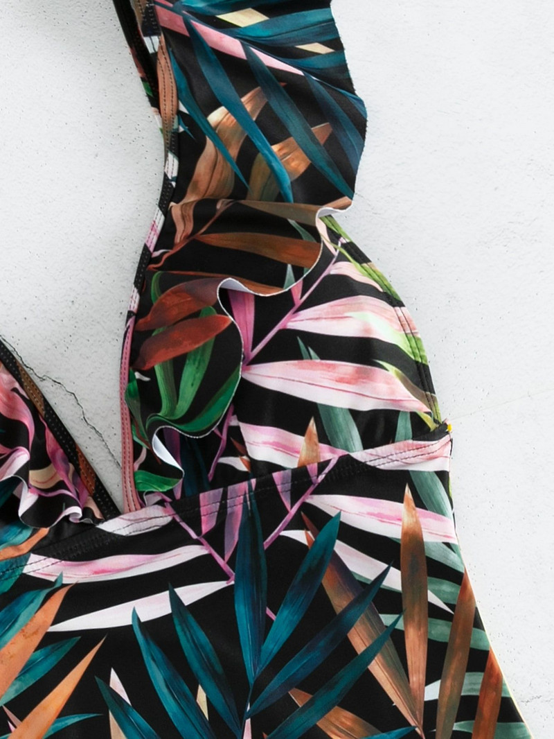 2022 m. Moterų raukinis raukinamas vientisas maudymosi kostiumėlis su paminkštintas maudymosi kostiumėlis Vientisas tropinių lapų maudymosi kostiumėlis vasaros maudymosi kostiumėlis Monokini Naujas