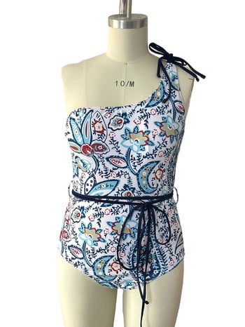 PLAVKY 2022 Sexy Women Blue Paisley One Shoulder Tie Waist Μαγιό One Piece Sexi Bet Μαγιό Κοστούμι μπάνιου Beach Swim Monokini