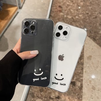 Калъф за телефон за Iphone 14 Plus 12 Mini 11 13 Pro Max Xr X Xs Max 7 8 SE 2020 Карикатура Усмихнато лице Прозрачен заден капак за двойка