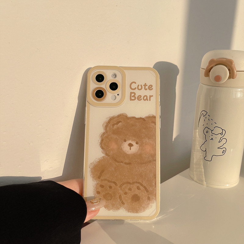Θήκη τηλεφώνου για Iphone 12 Mini 14 11 13 Pro Max Xr X Xs Max 7 8 Plus Contracted Cute Cartoon Animal Bear Protection Back cover