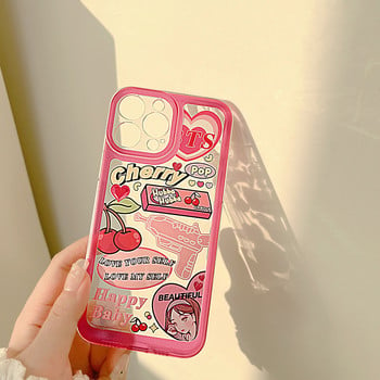 Калъф за телефон за IPhone 14 7 8 Plus 13 Mini 11 12 Pro Max X XS XR Cute Sweet Pop Cherry Girls Water Gun Силиконов мек заден капак