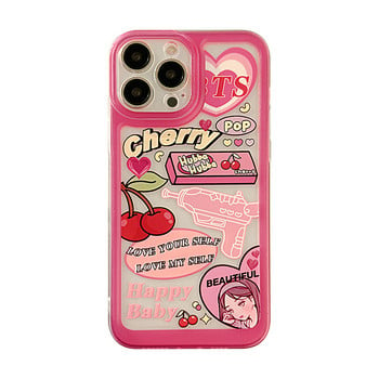 Калъф за телефон за IPhone 14 7 8 Plus 13 Mini 11 12 Pro Max X XS XR Cute Sweet Pop Cherry Girls Water Gun Силиконов мек заден капак